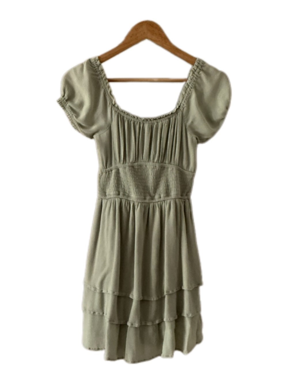 Hollister Sage Green Tiered Puff-Sleeve Women’s Mini Dress